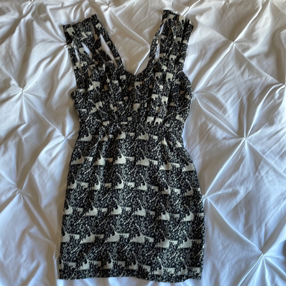 Black/white patterned mini dress from Urban Outfitters.